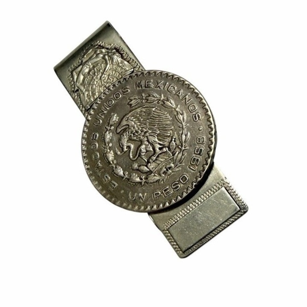 Vintage Taxco Mexican 925 Sterling Silver Money Clip 1958 Un Peso Coin - Picture 2 of 7